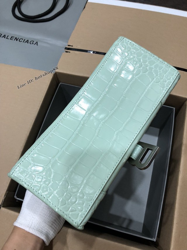 Balenciaga專櫃爆款大號手提女包 巴黎世家升級版鱷魚薄荷綠銀扣Hourglass沙漏包 fyj1662